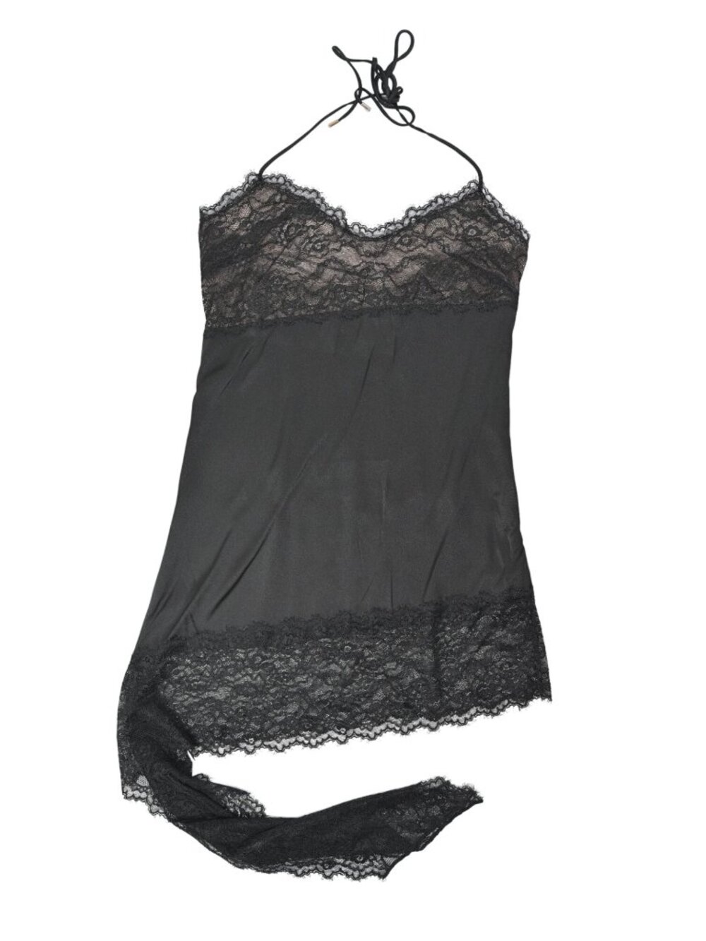 Naked Wardrobe Silk Lace Halter Mini Dress in Black